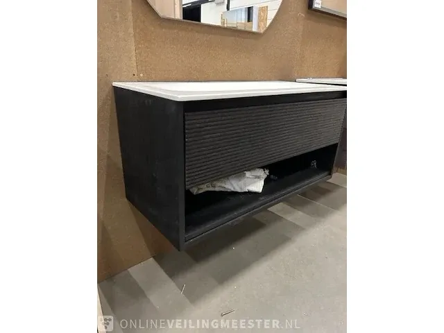 Massief eiken badmeubel + keramische wastafel finewood, badmeubel, black - afbeelding 4 van  10