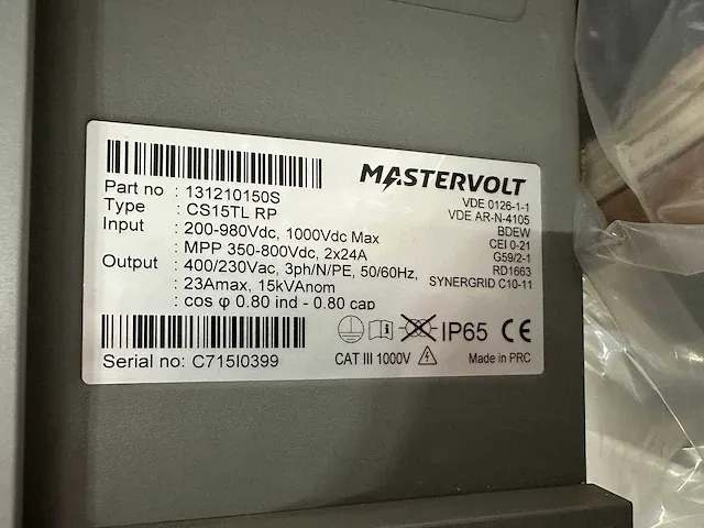 Mastervolt - sunmaster - cs15tl rp gebruikte omvormer (17 kw dc) - afbeelding 4 van  4
