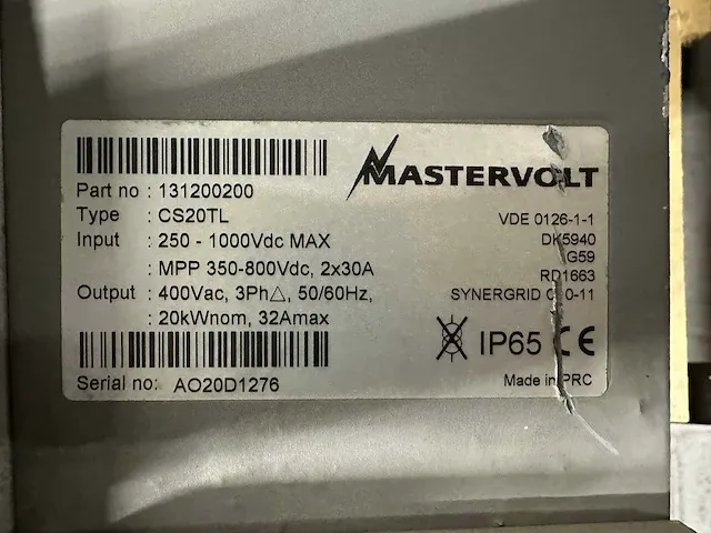 Mastervolt - sunmaster cs20tl rp - gebruikte omvormer (22 kw dc) - afbeelding 4 van  4