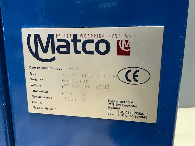 Matco a316l prea palletfoliewikkelaar - afbeelding 6 van  6