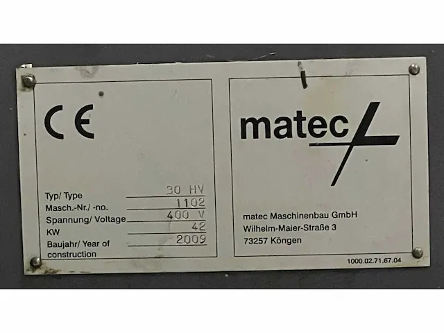 Matec 30 hv cnc bewerkingscentrum - afbeelding 13 van  20