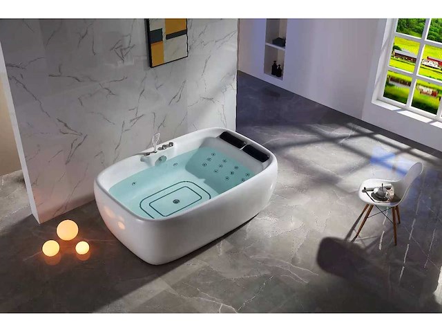 Mawialux 2-persoons vrijstaand massagebad met bluetooth - glans wit - afbeelding 1 van  5