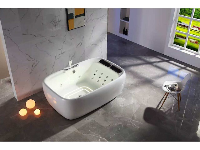 Mawialux 2-persoons vrijstaand massagebad met bluetooth - glans wit - afbeelding 2 van  5