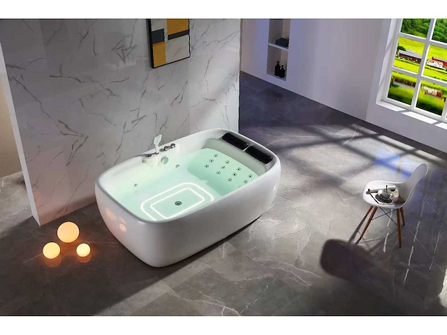 Mawialux 2-persoons vrijstaand massagebad met bluetooth - glans wit - afbeelding 3 van  5