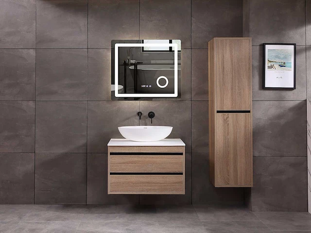 Mawialux badkamermeubel 1-persoons 80cm bruin eiken met hangkast - afbeelding 13 van  18