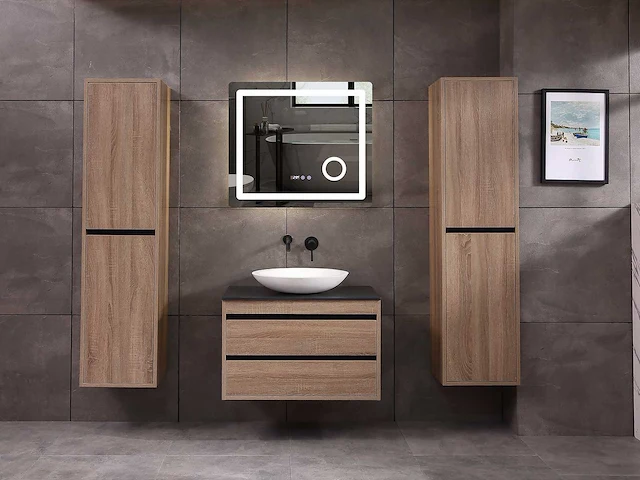 Mawialux badkamermeubel 1-persoons 80cm bruin eiken met hangkast - afbeelding 15 van  18