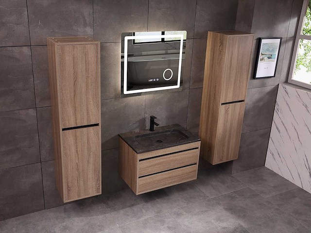 Mawialux badkamermeubel 1-persoons 80cm bruin eiken met hangkast - afbeelding 2 van  18