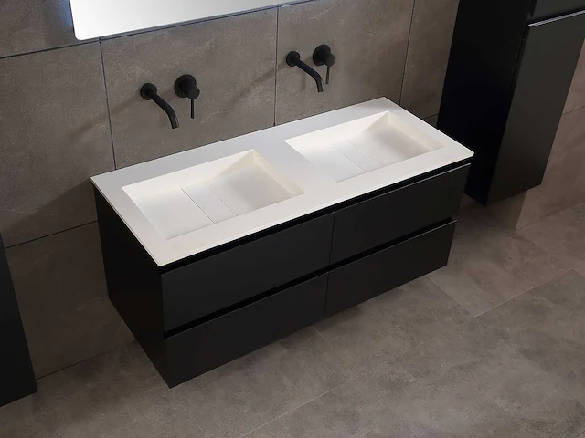 Mawialux badkamermeubel 2-persoons 120cm met hangkast - mat zwart - afbeelding 3 van  70