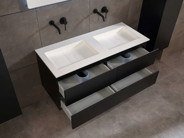 Mawialux badkamermeubel 2-persoons 120cm met hangkast - mat zwart - afbeelding 4 van  70