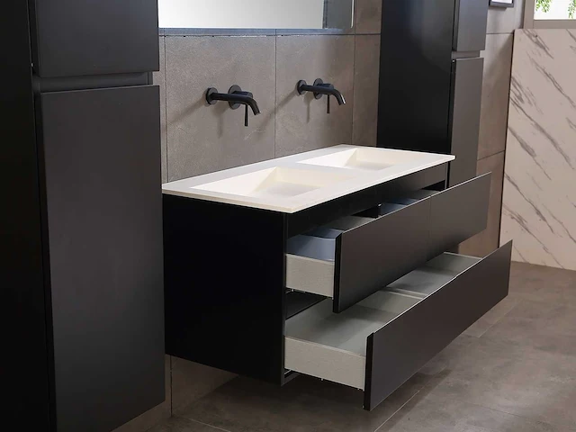 Mawialux badkamermeubel 2-persoons 120cm met hangkast - mat zwart - afbeelding 5 van  70