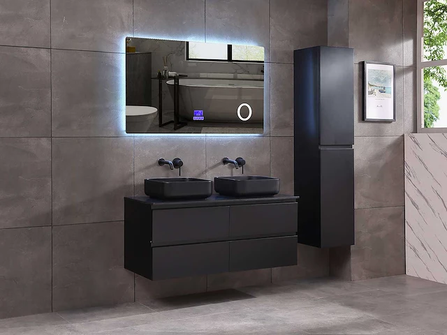 Mawialux badkamermeubel 2-persoons 120cm met hangkast - mat zwart - afbeelding 8 van  70