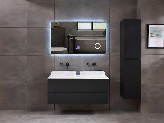 Mawialux badkamermeubel 2-persoons 120cm met hangkast - mat zwart - afbeelding 10 van  70