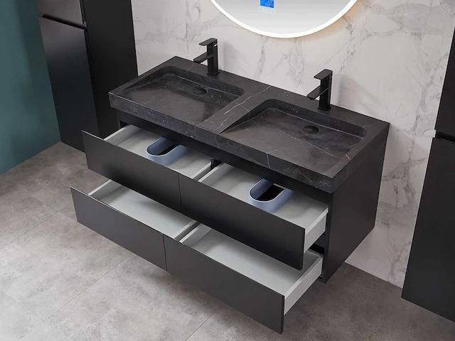 Mawialux badkamermeubel 2-persoons 120cm met hangkast - mat zwart - afbeelding 32 van  70
