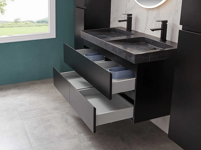 Mawialux badkamermeubel 2-persoons 120cm met hangkast - mat zwart - afbeelding 33 van  70
