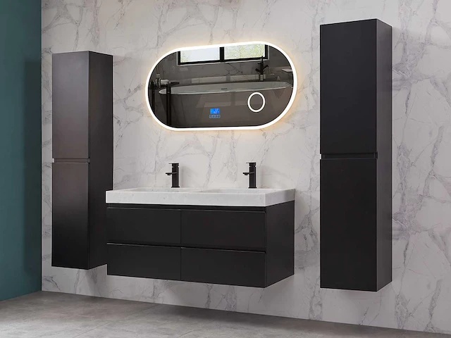 Mawialux badkamermeubel 2-persoons 120cm met hangkast - mat zwart - afbeelding 44 van  70