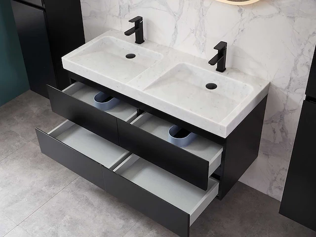 Mawialux badkamermeubel 2-persoons 120cm met hangkast - mat zwart - afbeelding 48 van  70