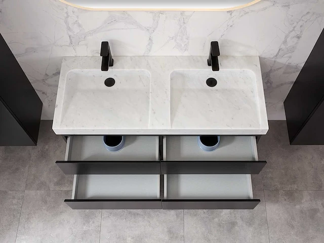 Mawialux badkamermeubel 2-persoons 120cm met hangkast - mat zwart - afbeelding 49 van  70