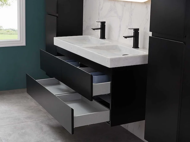 Mawialux badkamermeubel 2-persoons 120cm met hangkast - mat zwart - afbeelding 51 van  70