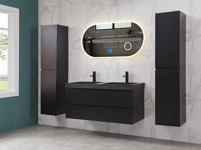 Mawialux badkamermeubel 2-persoons 120cm met hangkast - mat zwart - afbeelding 52 van  70