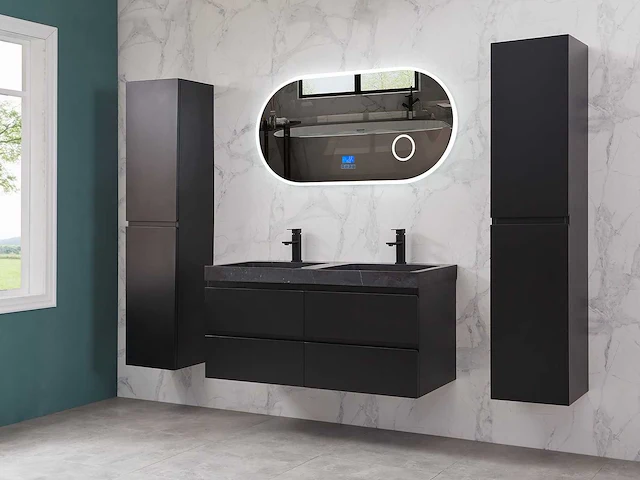 Mawialux badkamermeubel 2-persoons 120cm met hangkast - mat zwart - afbeelding 53 van  70