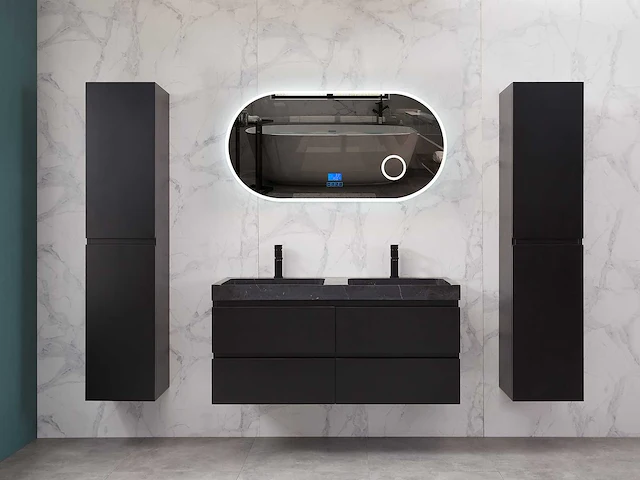 Mawialux badkamermeubel 2-persoons 120cm met hangkast - mat zwart - afbeelding 54 van  70