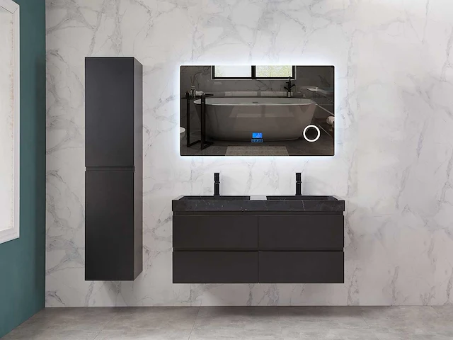 Mawialux badkamermeubel 2-persoons 120cm met hangkast - mat zwart - afbeelding 58 van  70