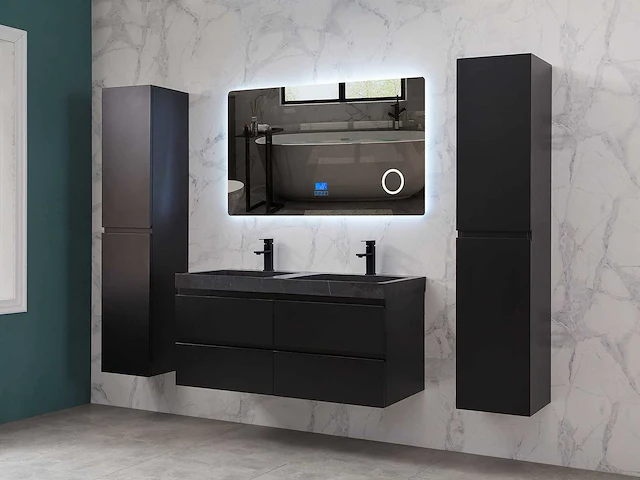 Mawialux badkamermeubel 2-persoons 120cm met hangkast - mat zwart - afbeelding 59 van  70