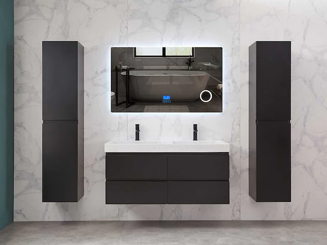 Mawialux badkamermeubel 2-persoons 120cm met hangkast - mat zwart - afbeelding 61 van  70