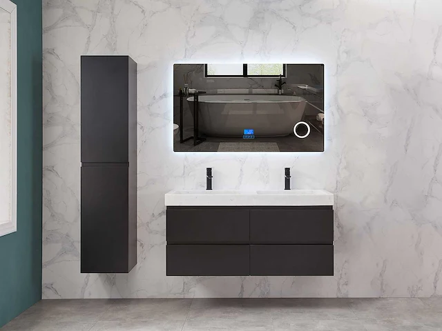 Mawialux badkamermeubel 2-persoons 120cm met hangkast - mat zwart - afbeelding 62 van  70