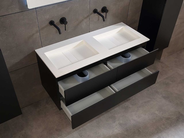 Mawialux badkamermeubel 2-persoons 120cm met hangkast - mat zwart - afbeelding 4 van  70