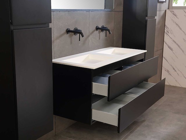 Mawialux badkamermeubel 2-persoons 120cm met hangkast - mat zwart - afbeelding 5 van  70