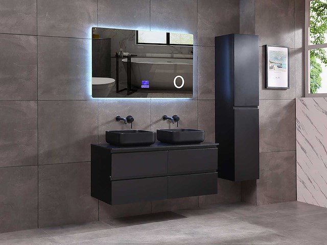 Mawialux badkamermeubel 2-persoons 120cm met hangkast - mat zwart - afbeelding 8 van  70