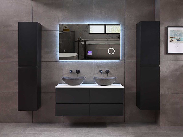 Mawialux badkamermeubel 2-persoons 120cm met hangkast - mat zwart - afbeelding 14 van  70