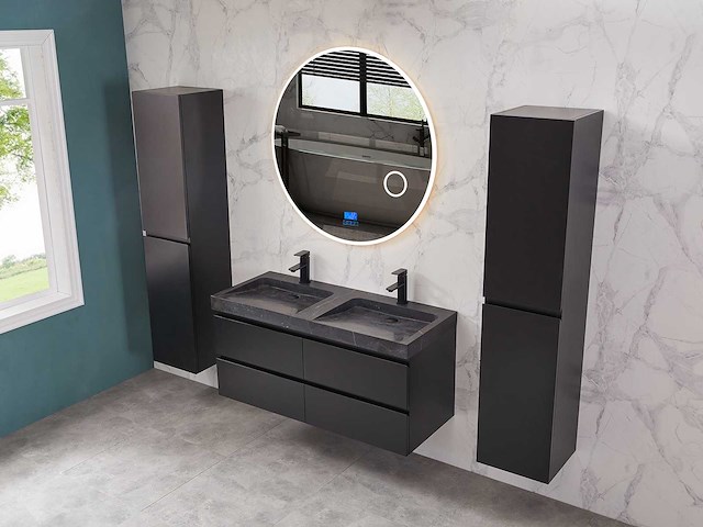 Mawialux badkamermeubel 2-persoons 120cm met hangkast - mat zwart - afbeelding 30 van  70