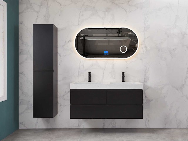 Mawialux badkamermeubel 2-persoons 120cm met hangkast - mat zwart - afbeelding 23 van  70