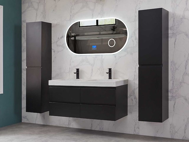 Mawialux badkamermeubel 2-persoons 120cm met hangkast - mat zwart - afbeelding 42 van  70