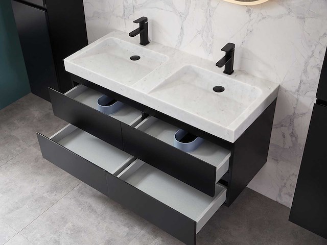 Mawialux badkamermeubel 2-persoons 120cm met hangkast - mat zwart - afbeelding 48 van  70