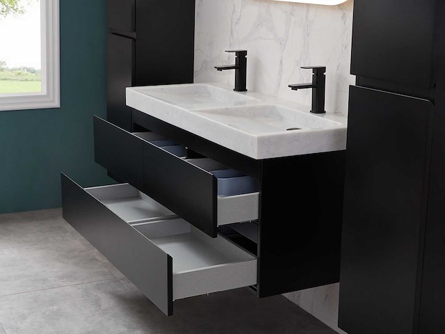 Mawialux badkamermeubel 2-persoons 120cm met hangkast - mat zwart - afbeelding 51 van  70