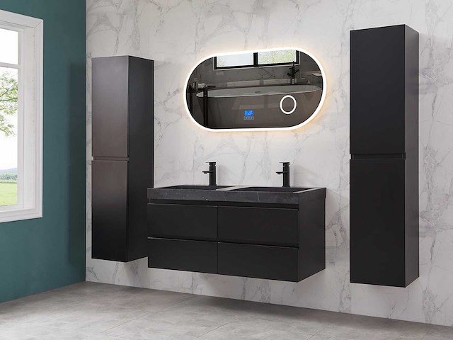 Mawialux badkamermeubel 2-persoons 120cm met hangkast - mat zwart - afbeelding 52 van  70