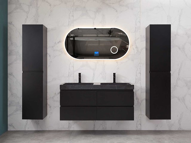 Mawialux badkamermeubel 2-persoons 120cm met hangkast - mat zwart - afbeelding 55 van  70