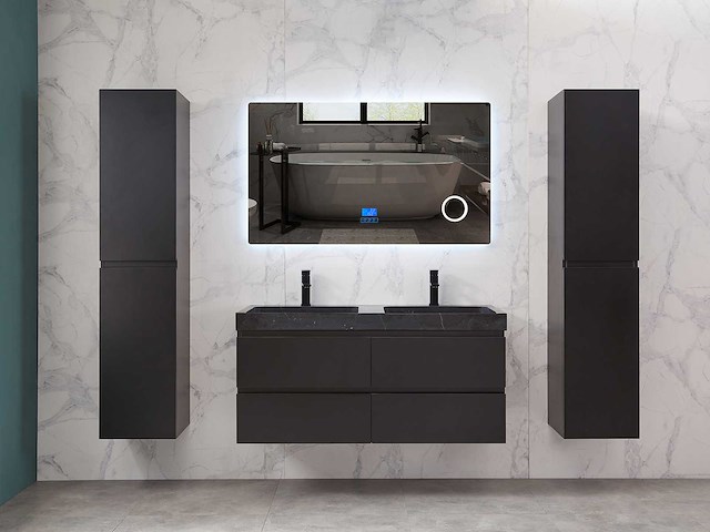 Mawialux badkamermeubel 2-persoons 120cm met hangkast - mat zwart - afbeelding 57 van  70