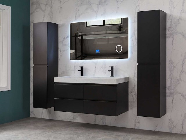 Mawialux badkamermeubel 2-persoons 120cm met hangkast - mat zwart - afbeelding 60 van  70