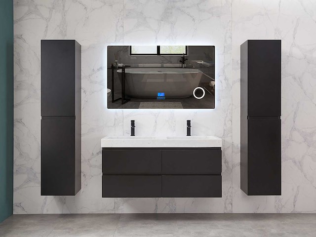 Mawialux badkamermeubel 2-persoons 120cm met hangkast - mat zwart - afbeelding 61 van  70