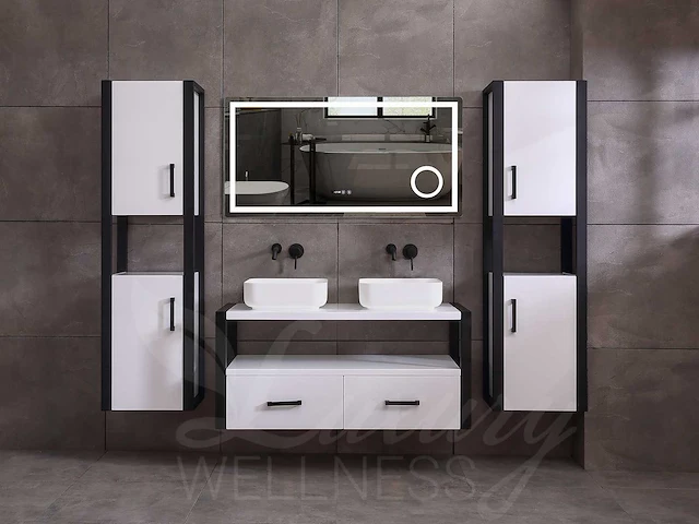 Mawialux eikenhout badkamermeubel 120cm met hangkast - mat wit - afbeelding 17 van  23