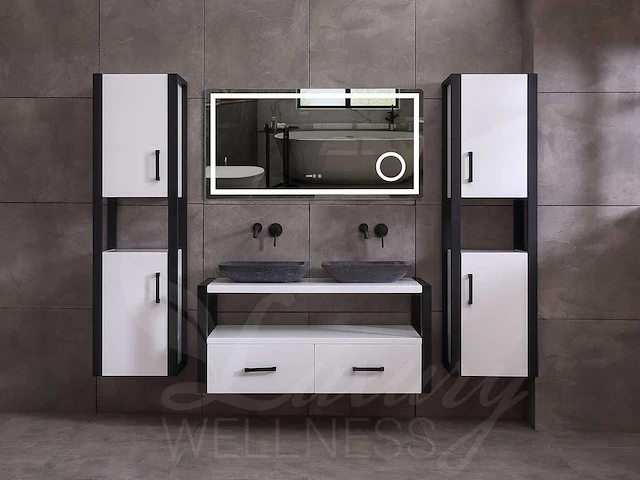 Mawialux eikenhout badkamermeubel 120cm met hangkast - mat wit - afbeelding 18 van  23