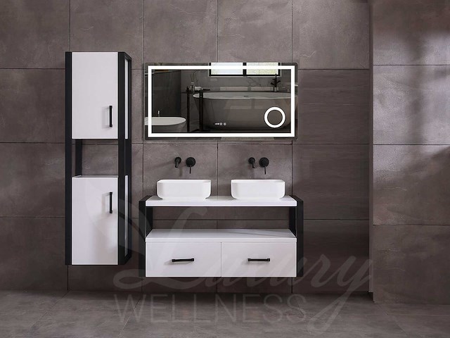 Mawialux eikenhout badkamermeubel 120cm met hangkast - mat wit - afbeelding 1 van  23