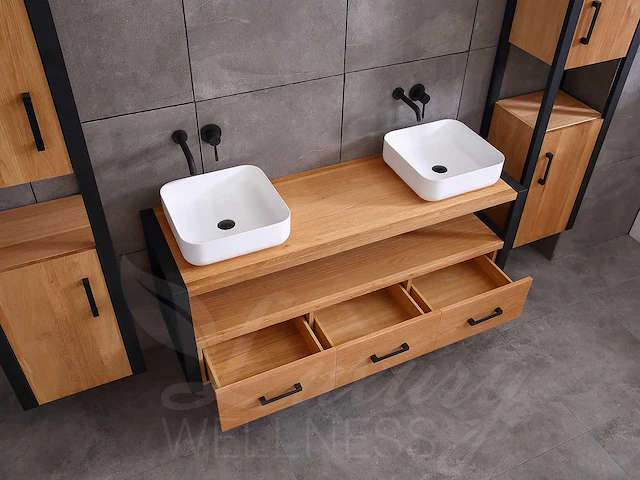 Mawialux eikenhout badkamermeubel 120cm met hangkast - afbeelding 23 van  27