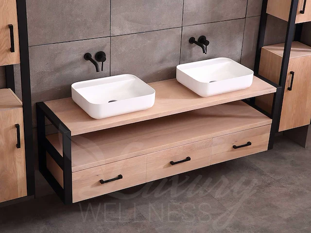 Mawialux eikenhout badkamermeubel 150cm met 2 hangkasten - afbeelding 27 van  30