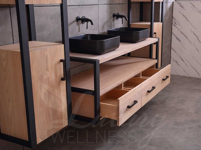 Mawialux eikenhout badkamermeubel 150cm met 2 hangkasten - afbeelding 9 van  30