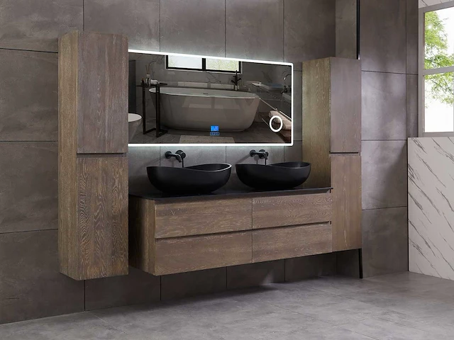 Mawialux eikenhout badmeubelset 2-persoons 140cm - grey smoked - afbeelding 15 van  18